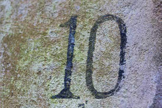 Number 10 The number 10 on a rock, representing the Law of God which teaches us how to love God and others