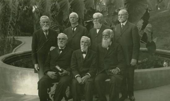 A group photo of seven Adventist pioneer preachers A group of Adventist pioneers that helped the Adventist Church get its start